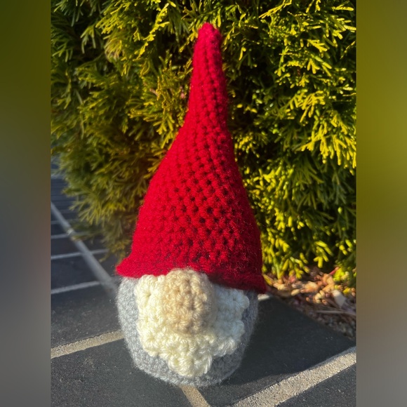 3/$50 Hand Crocheted Scandinavian Christmas Gnome Red & Gray! - Picture 10 of 11